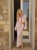 Sexy Knit V-neck Long Sleeve Lace-up Top Beach Half Skirt Two-piece 2025 Summer Women's Casual Outfit Swimsuit Cover Up Set K192