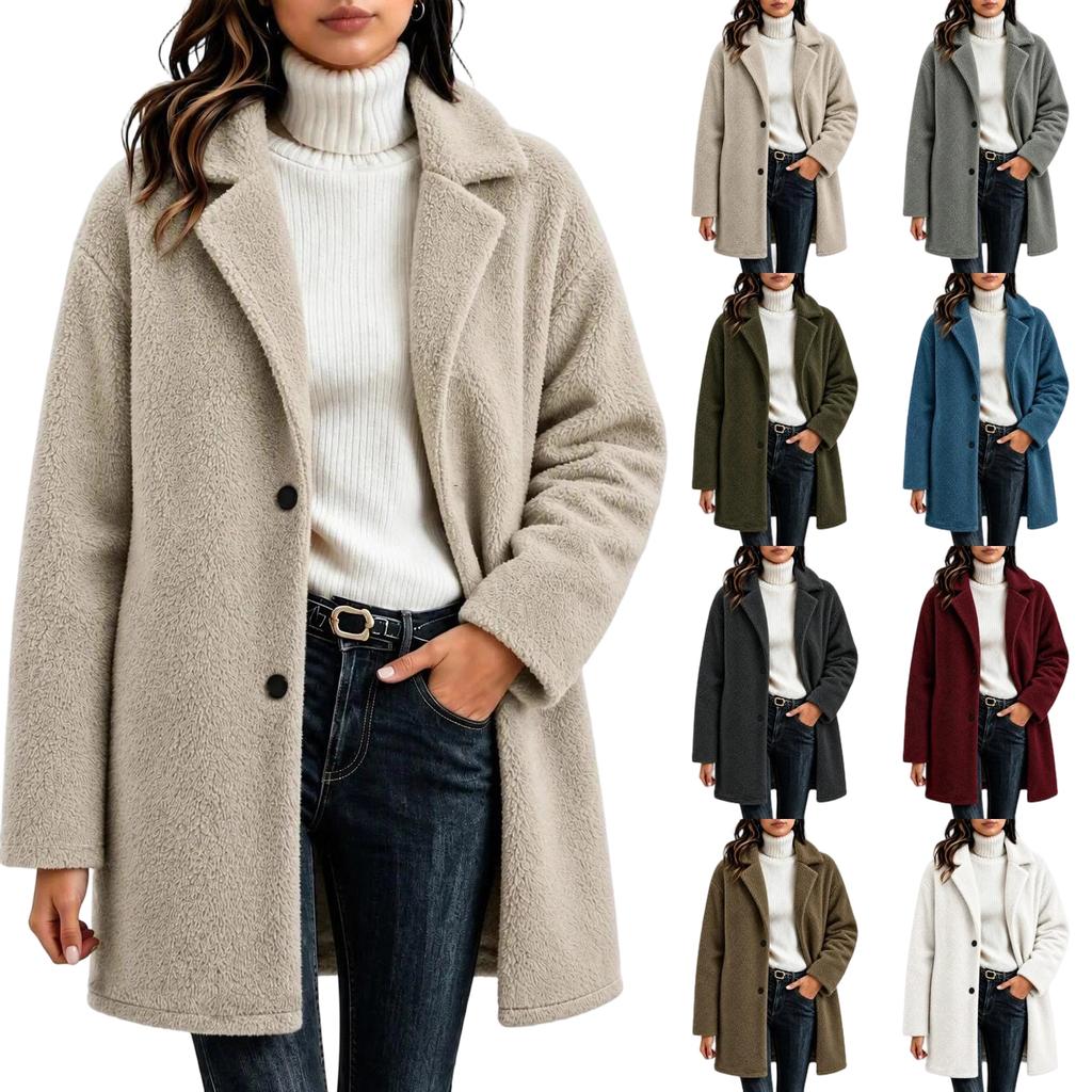Women's Casual Mid-Length Overcoat with Turn-Down Collar for Everyday Wear