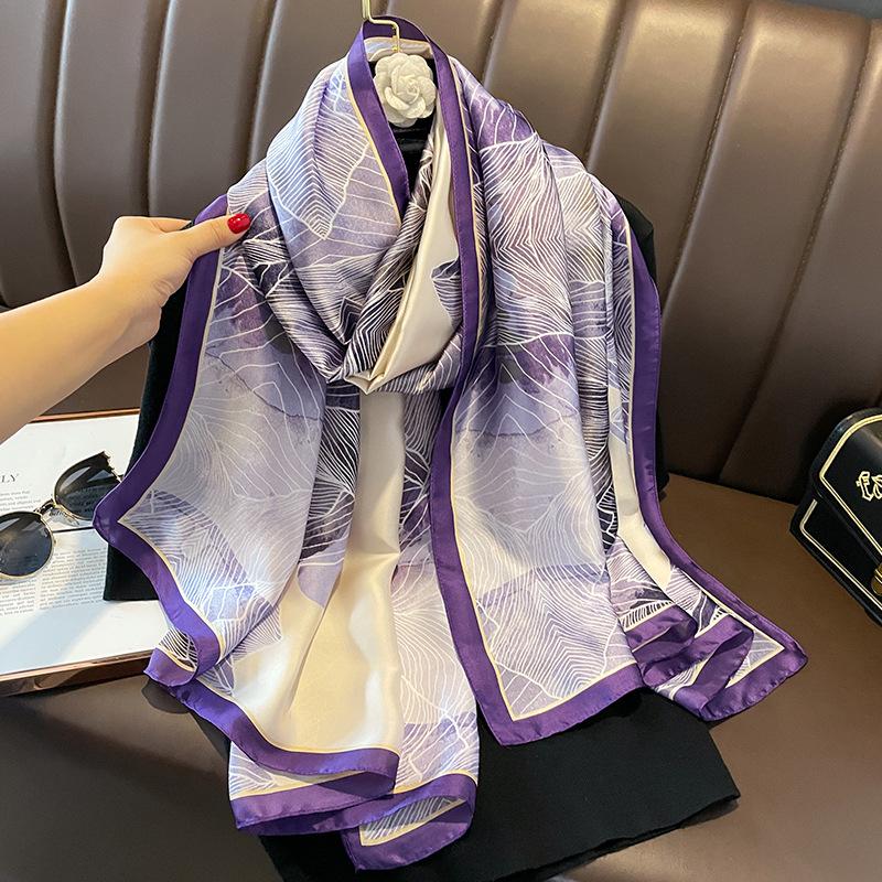 Painting Floral Design 100% Silk Feeling Scarf For Women 180X90Cm Shawl Wraps Luxury Female Hijab Headband Foulard Beach Stoles