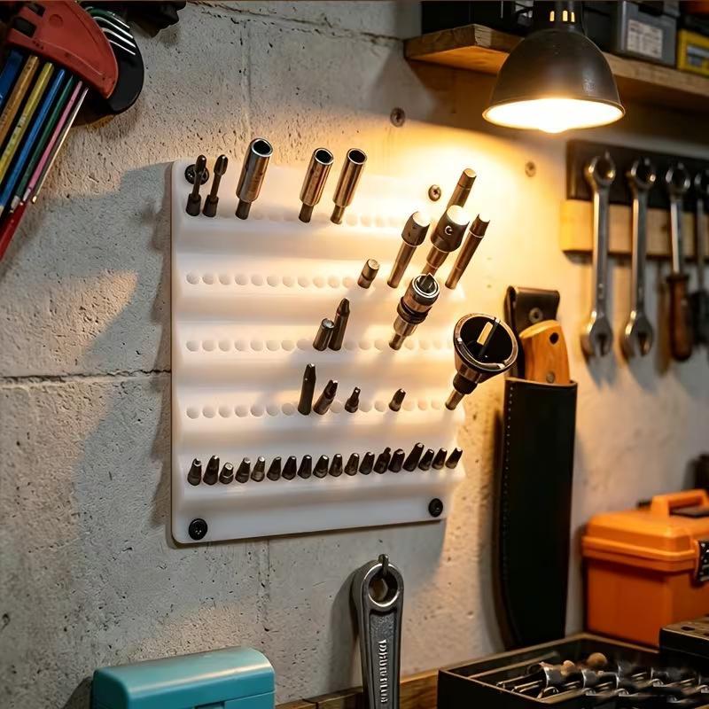 Orange Wall Mounted Drill Bit Holder Multi Size Slots Durable For Home Garage Tool Storage