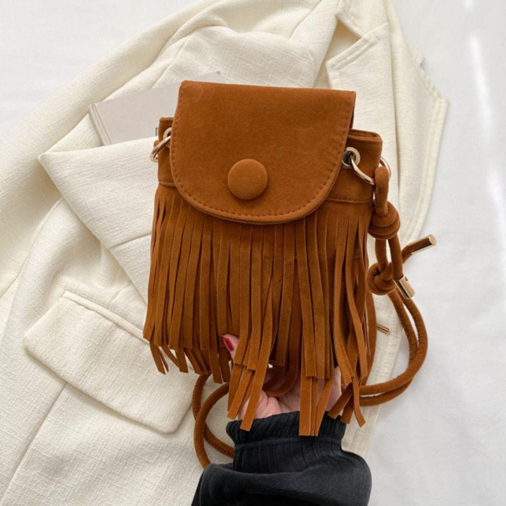 Nylon Bohemian Fringed Crossbody Bag Square Bag Tassel Shoulder Bag Bohemian Shoulder Bag  Daily