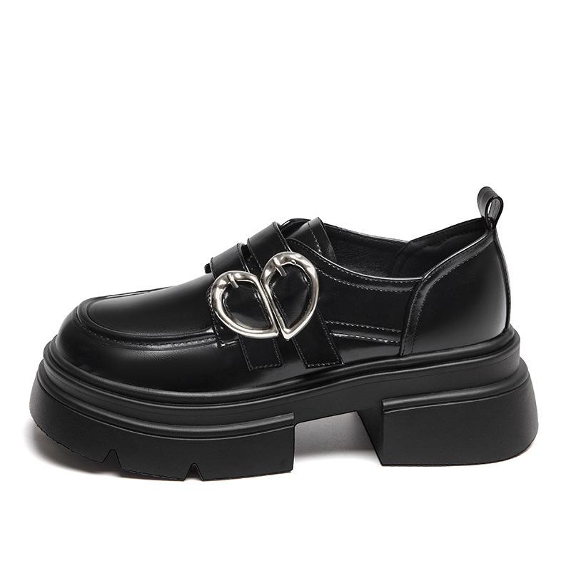 Augustine muffin small leather shoes women's platform 2025 new spring black loafers retro British style single shoes
