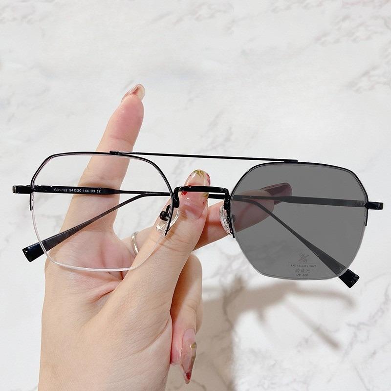 Business Rectangular Half Frame Glasses Pochromic Anti Radiation Eyewear