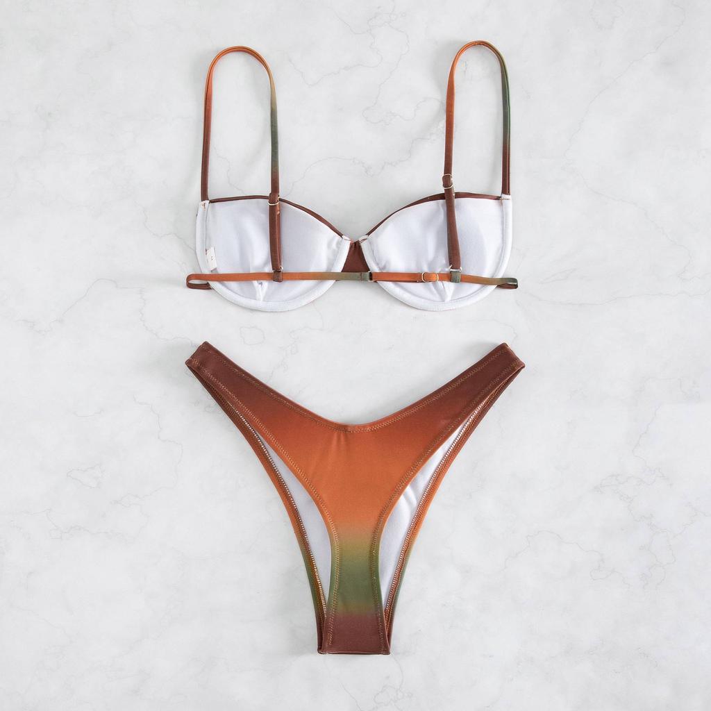 Halter Neck Backless Triangle Single Swimsuit Bikini Suits Women's Lace Up Gradient Split Swimwear