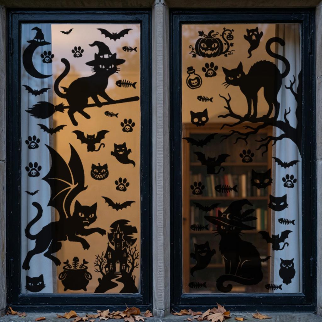 Halloween Static Cling Window Stickers Set PVC Removable Decorative Decals for Living Room Bedroom Party Seasonal Celebration