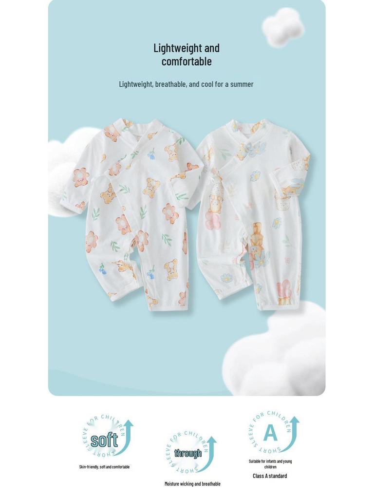 Long Sleeve A-Class Cotton Baby Romper - Thin Summer Style for Newborns
