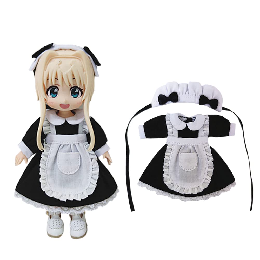 rakulifey Obitsu 11 Outfit OB11 Size Maid Set for Obitsu Dolls Birthday Gift Set, Clothes, Dress, Outfit, 3-Piece (11cm), (Black)