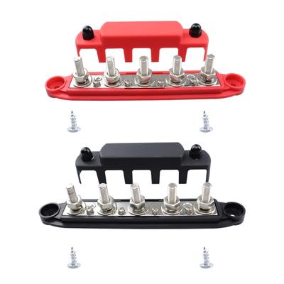 Bloque de distribución de energía de 5 postes con barra colectora y cubierta, clasificación 300 A, cableado automotriz y solar (1/4", 5/16", 3/8")