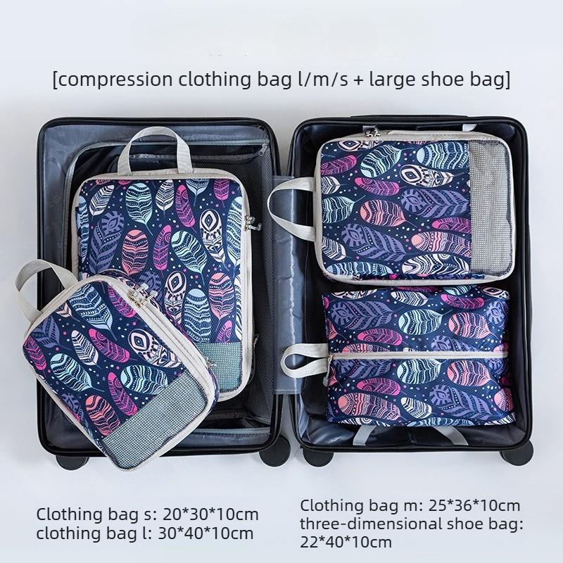 4Pcs/Set Compression Storage Bag Large Capacity Printed Expandable Luggage Storage Bags Set Dampproof Foldable Suitcases Bag