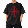 Templar Cross Knights Washed T Shirt Streetwear Hip Hop Vintage T-Shirt Tees Tops for Men Women Short Sleeve Streetwear