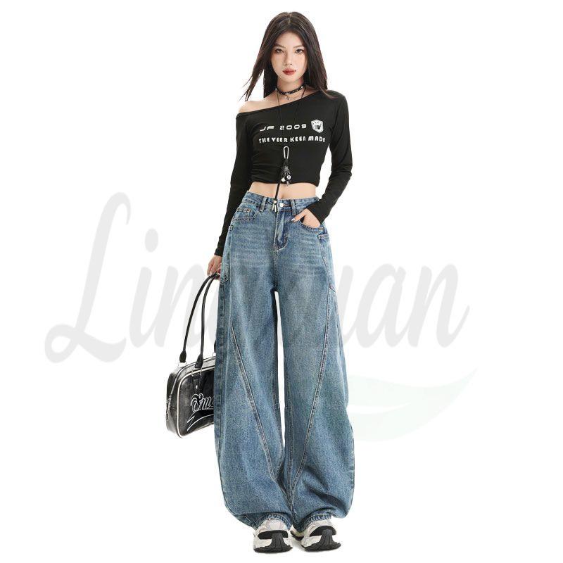 New American Retro Wide-Leg Casual Pants with Pocket Design