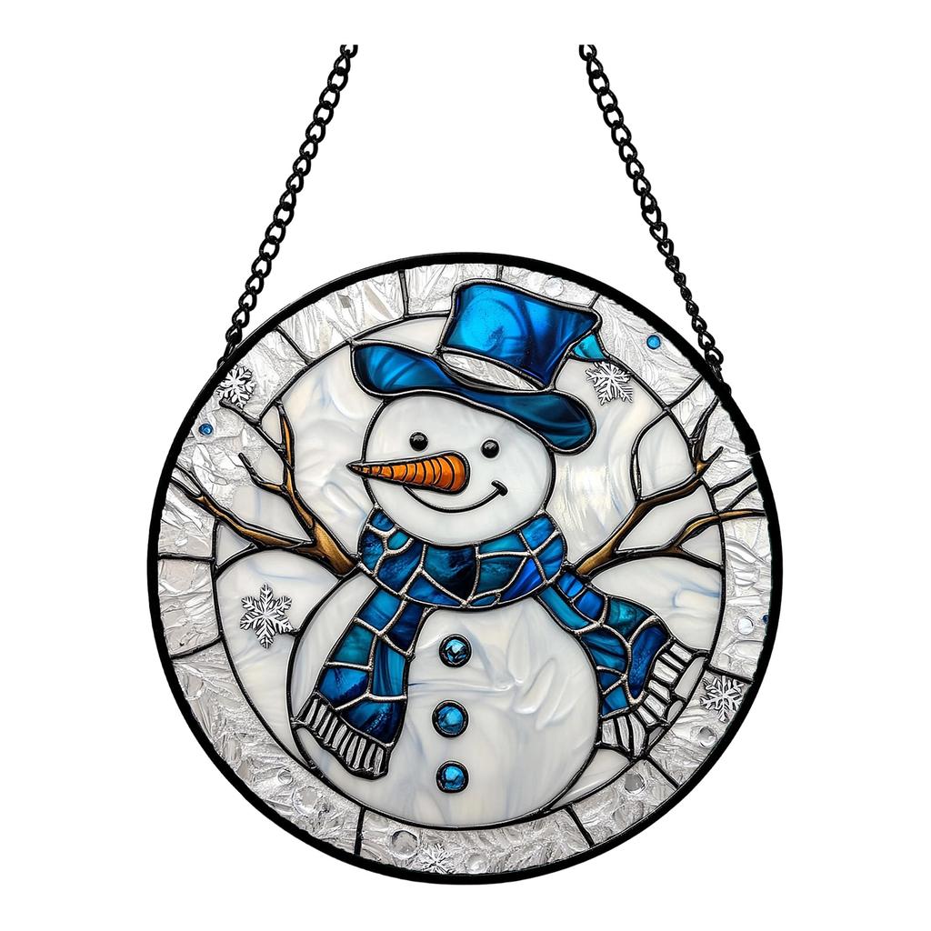 Acrylic Hanging Window Ornament Stained Glass Style Bird Design Round Shape Decorative Suncatcher with Chain for Indoor Outdoor Display