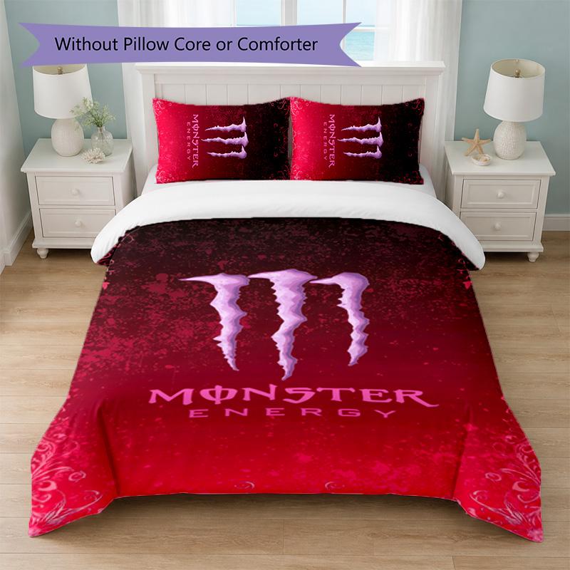 Set Copripiumino Monster Energy Stampa 3 Pezzi 1 Copripiumino e 2 Federe Biancheria da Letto Morbida per Camera da Letto Domestica