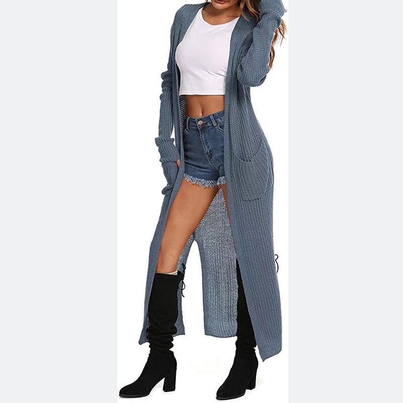 Women's Cross-Border Knit Cardigan with Pockets & Slits - Multicolor