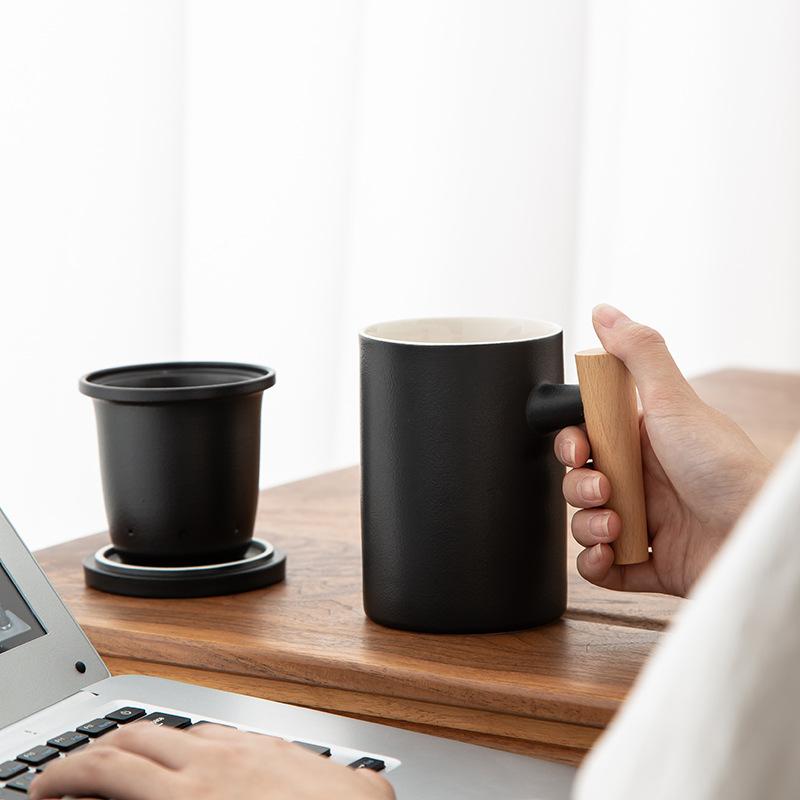 Ceramic Mug Three-Piece Set With Lid Tea Separation Office Tea Cup Business Souvenir Can Be Customized