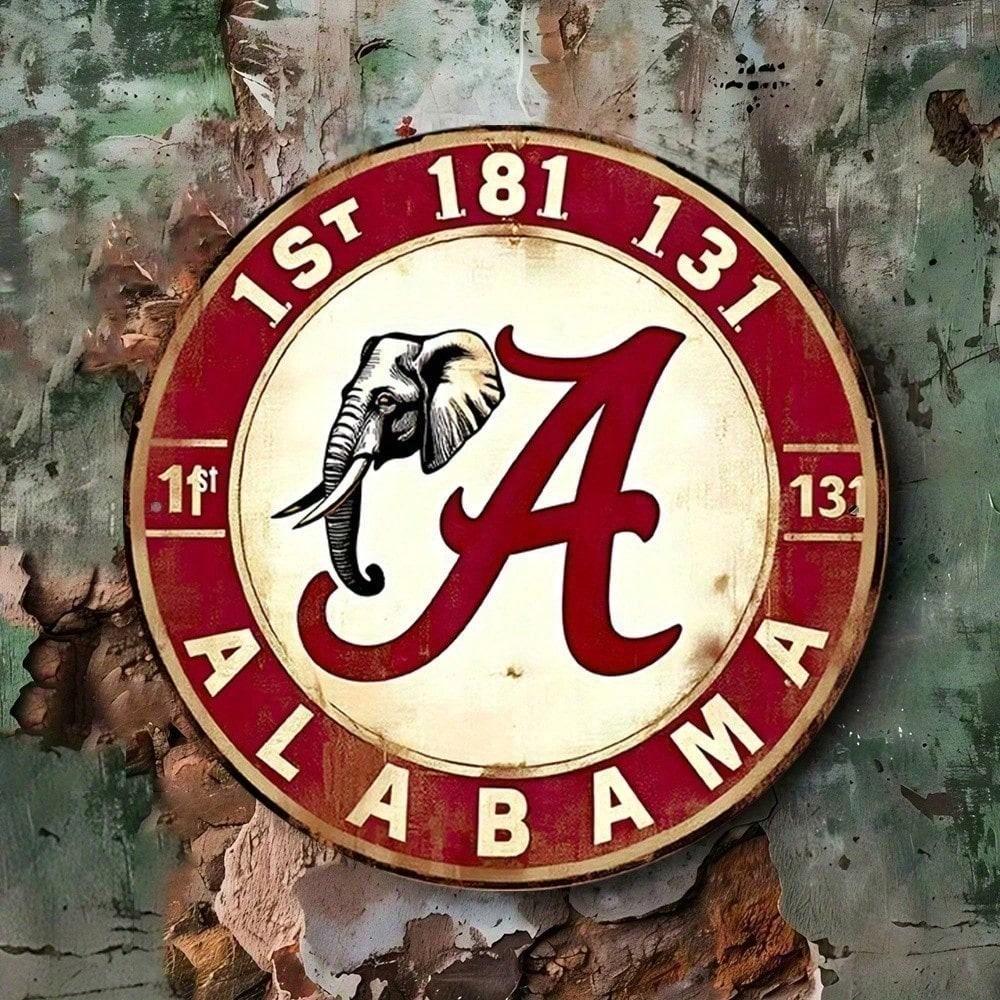 

Vintage Alabama Elephant 8x8 Inch Round Metal Wall Sign Tin Decor College Football Fan Gift різнокольоровий