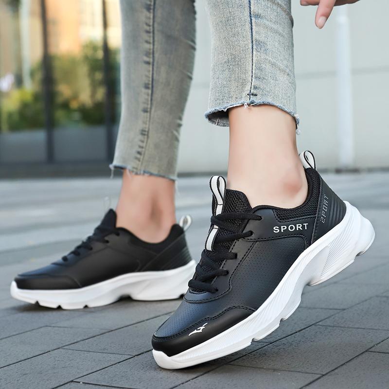 Jogging Shoes Four Seasons Waterproof Lightweight Running Shoe Women Leather Soft Casual Sneakers Ladies Non-Slip 35-41