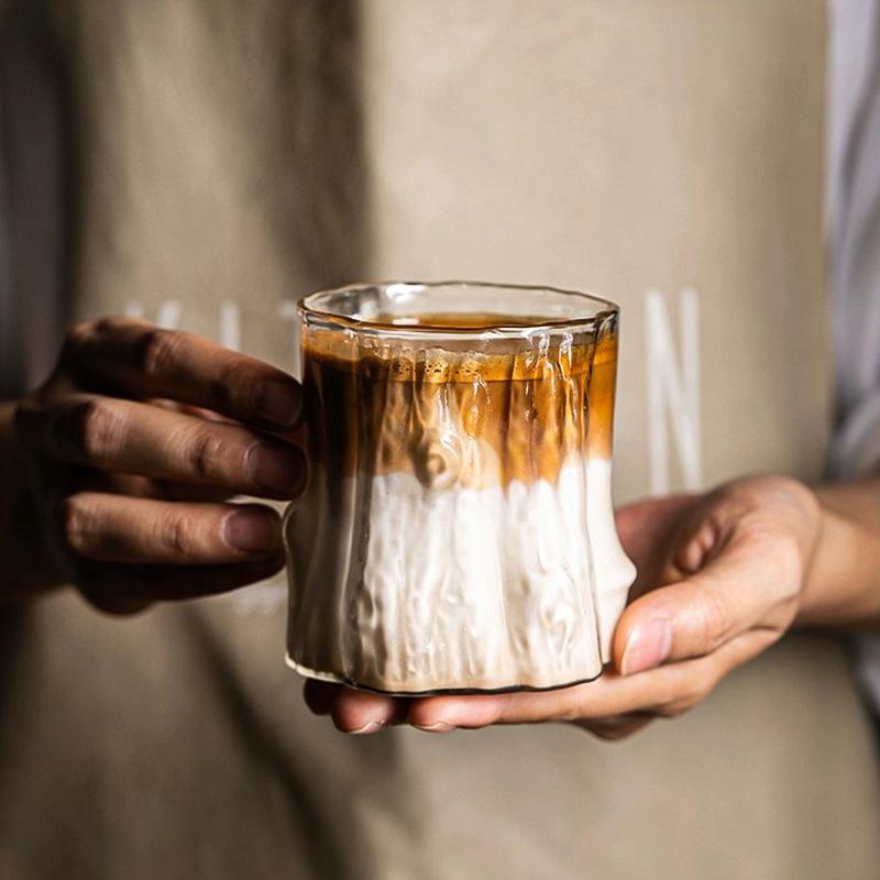 Iced Americano Tree Stump Design Transparent Glass Cup