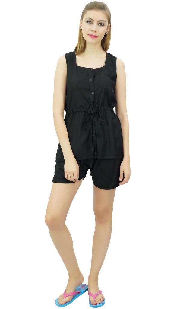 Bimba Womens Drawstring Solid Aqua Pj Set Buttondown Shirt Shorts Dress-10