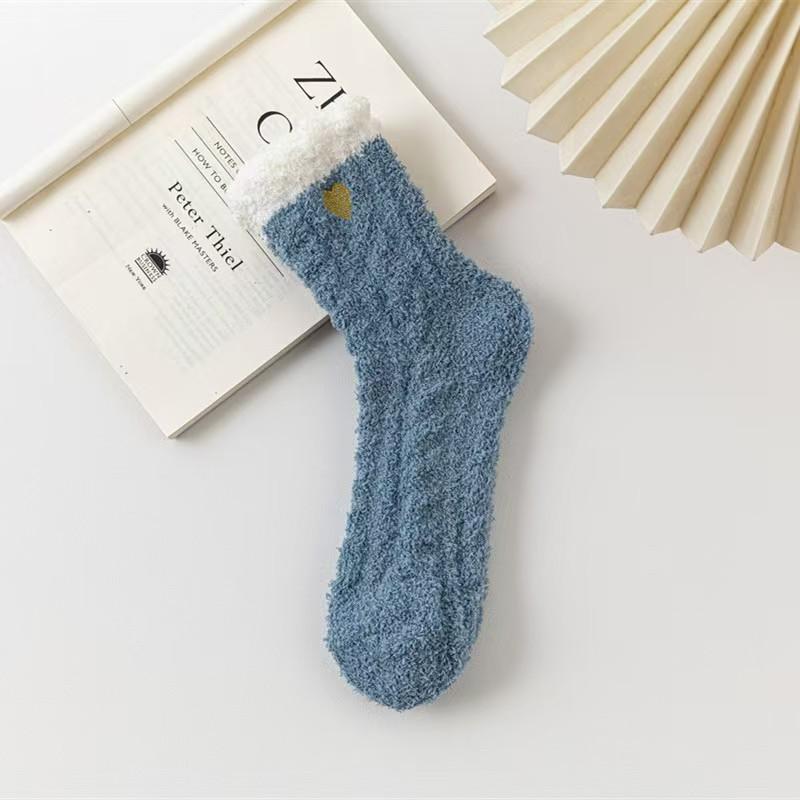 Embroidery love coral fleece women's socks autumn and winter thickened half fleece twist sleep socks