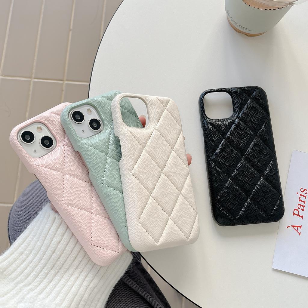 iPhone17promax Small Fragrant Wind Rhombus Apple 16 Lychee Pattern 15 Luxury Leather 14 Mobile Phone Case Female