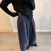Plus Size Plaid Woolen Wide Leg Pants - Elastic Waist, Slimming, Hip Coverage, Women's Casual Straight Leg Long Pants