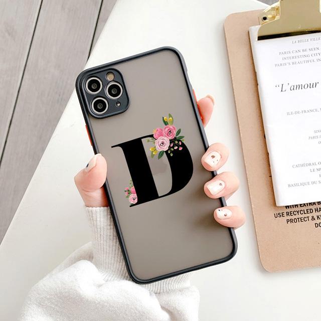 Black Letter Flower Matte Phone Case For iPhone 15 12 14 Pro Max Cases For iPhone 11 13 pro Back Cover fashion Shell Coque