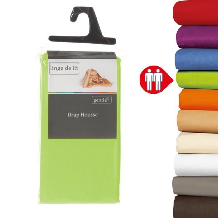 Drap housse - 100% coton - 160x200 cm - 57 fils - Vert - Uni