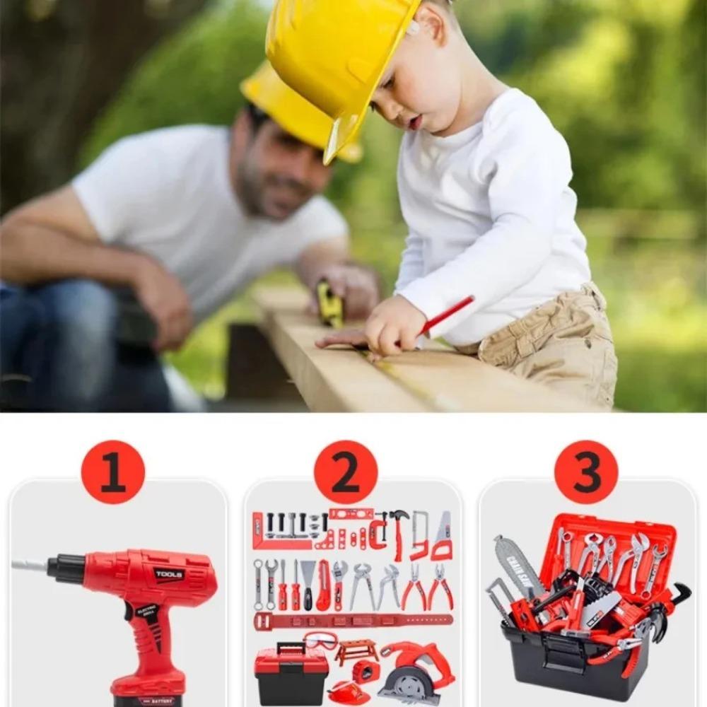 Kids Repair Toolbox Toy Set, Simulation Engineering Tools with Drill, Educational Pretend Play Gifts for Boys