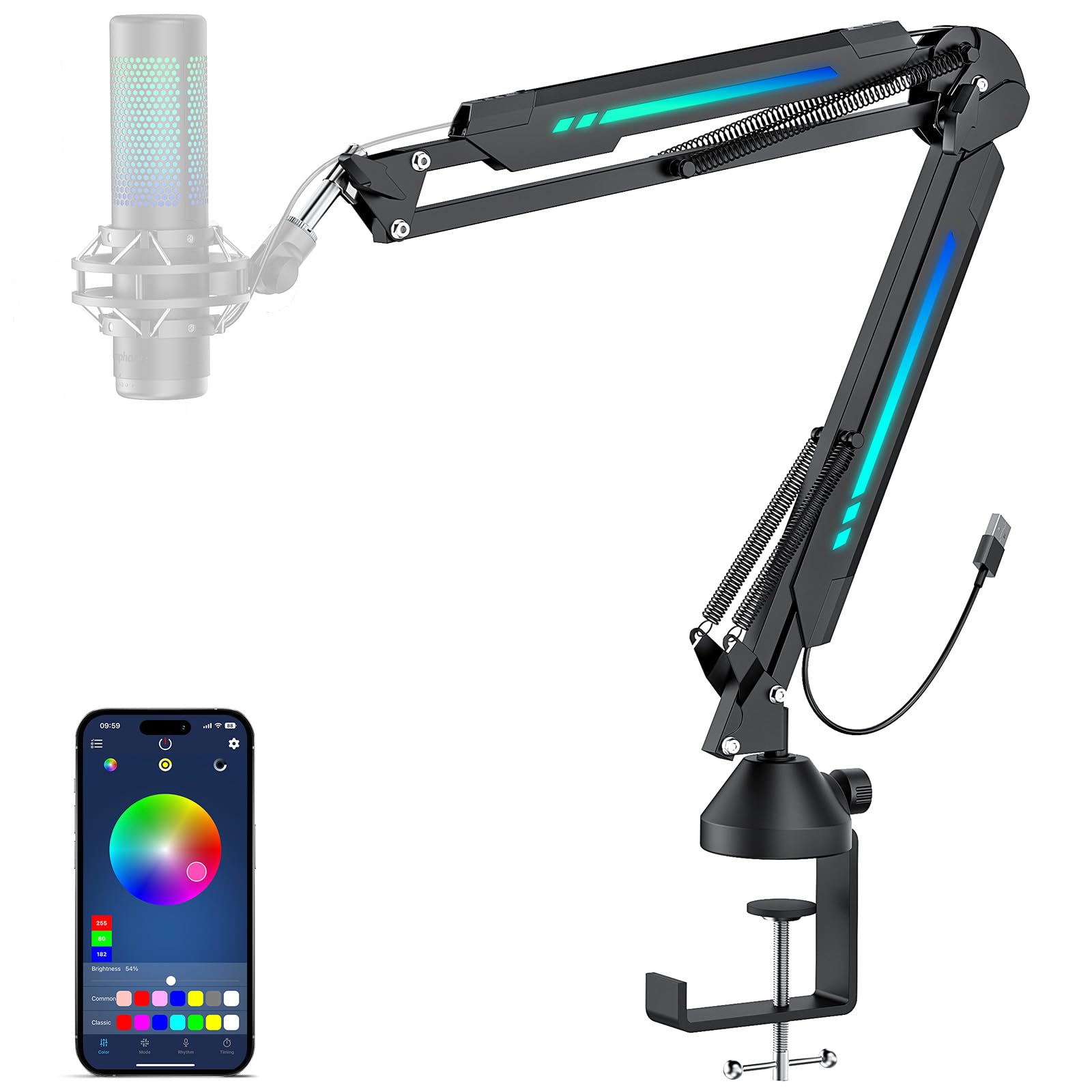 

TONOR T20S Microphone StandArm, RGB App Control, Extendable Metal Desktop Stand for Condenser and Dynamic Microphones, Compatible with HyperX
