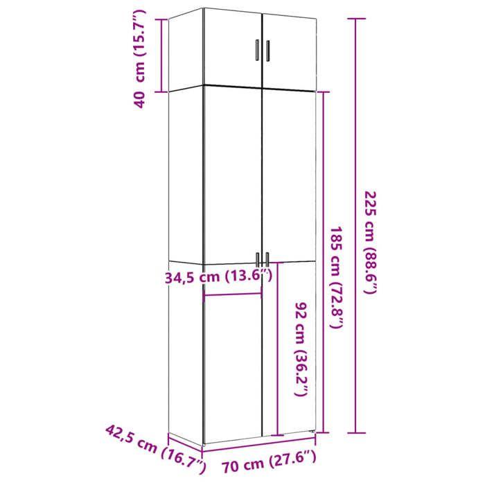 VidaXL Armoire de rangement gris béton 70x42,5x225cm bois d'ingénierie, armoire de rangement de salle de bain, unité de 3281325