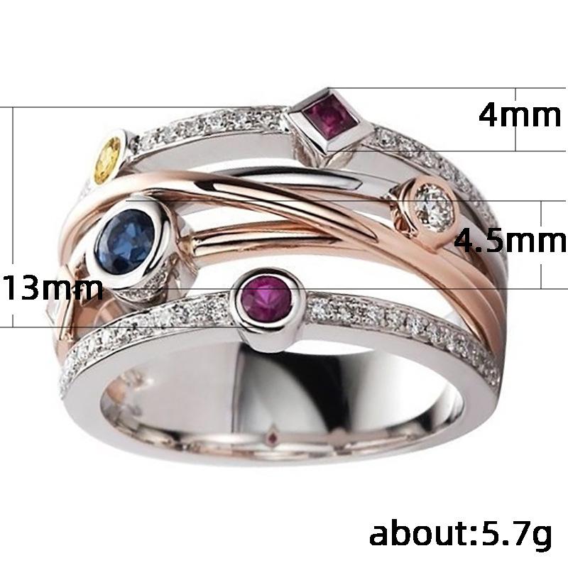 Cao Shi Multi-Color Zircon Geometric Hip-Hop Rings