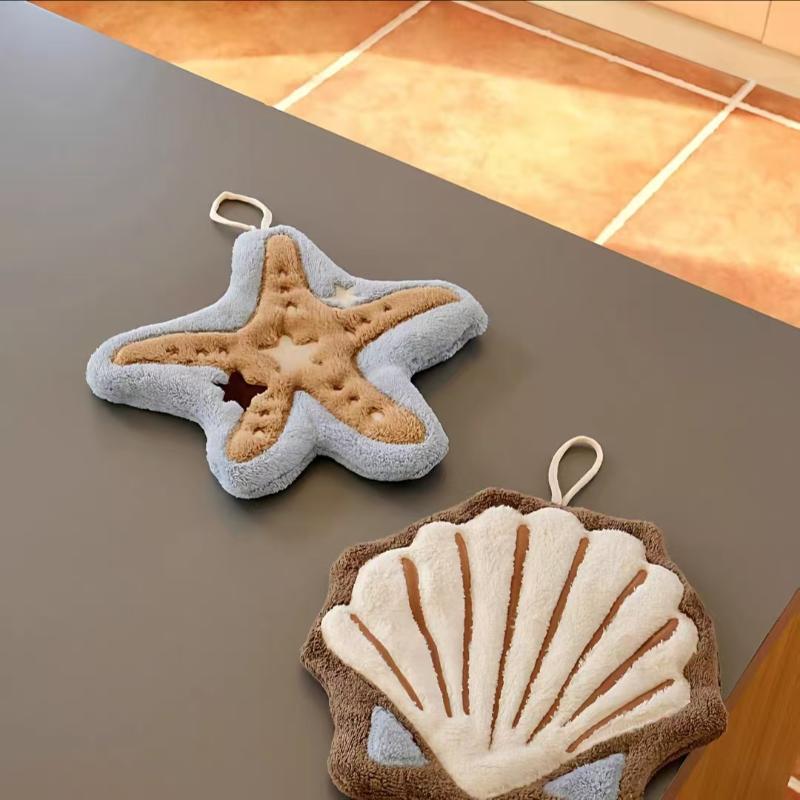 1 Pièce Forme Étoile de Mer Mignonne Super Absorbante Douce Serviette à Main Pour Salle de Bain Cuisine Lavage des Mains Chiffon Pratique à Suspendre
