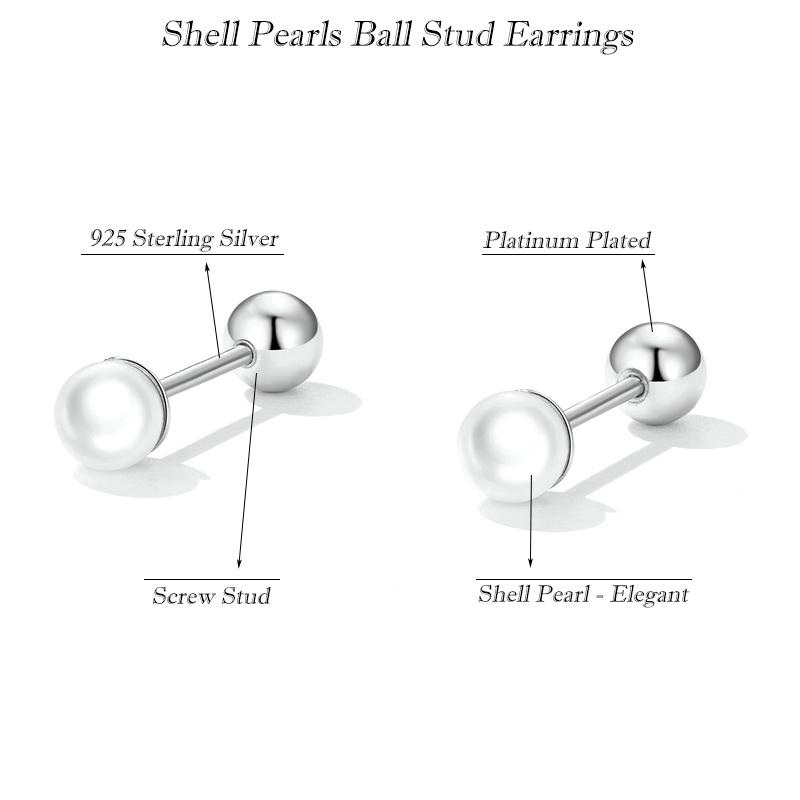 BAMOER 925 Silver Charm Pearl Beads Stud Earrings For Women Trendy Mini Ball Earrings Fine Jewelry for Daily Wear