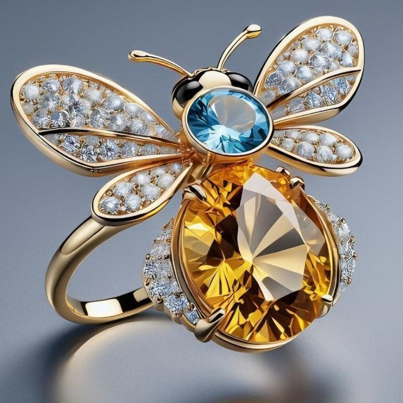 Korean Pearl Ring Light Luxury Fashion Little Bee Ring, Ring, Personalized Rhinestone