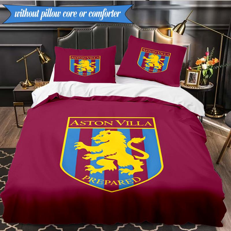 3PCS Aston Villa Football Club Printed Soft Bedding Set,Including 1pc Duvet Cover And 2pcs Pillowcases Perfect for Bedroom, Dormitory, Fan gift