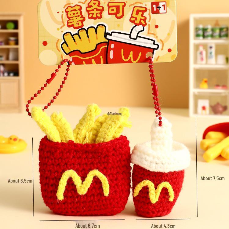 Wool Hand-Knitted Burger & Fries Plush Keychain Bag Charm