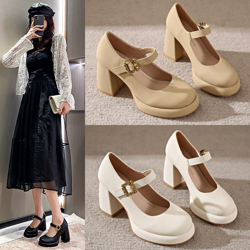 Size 34-43, Large Size Women's Shoes French Thick Heel Mary Jane Shoes 41 Retro Fairy Style High Heel Single Shoes