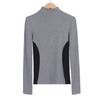 Women's Color Block Slimming Semi-High Neck Long Sleeve Top for Autumn/Winter