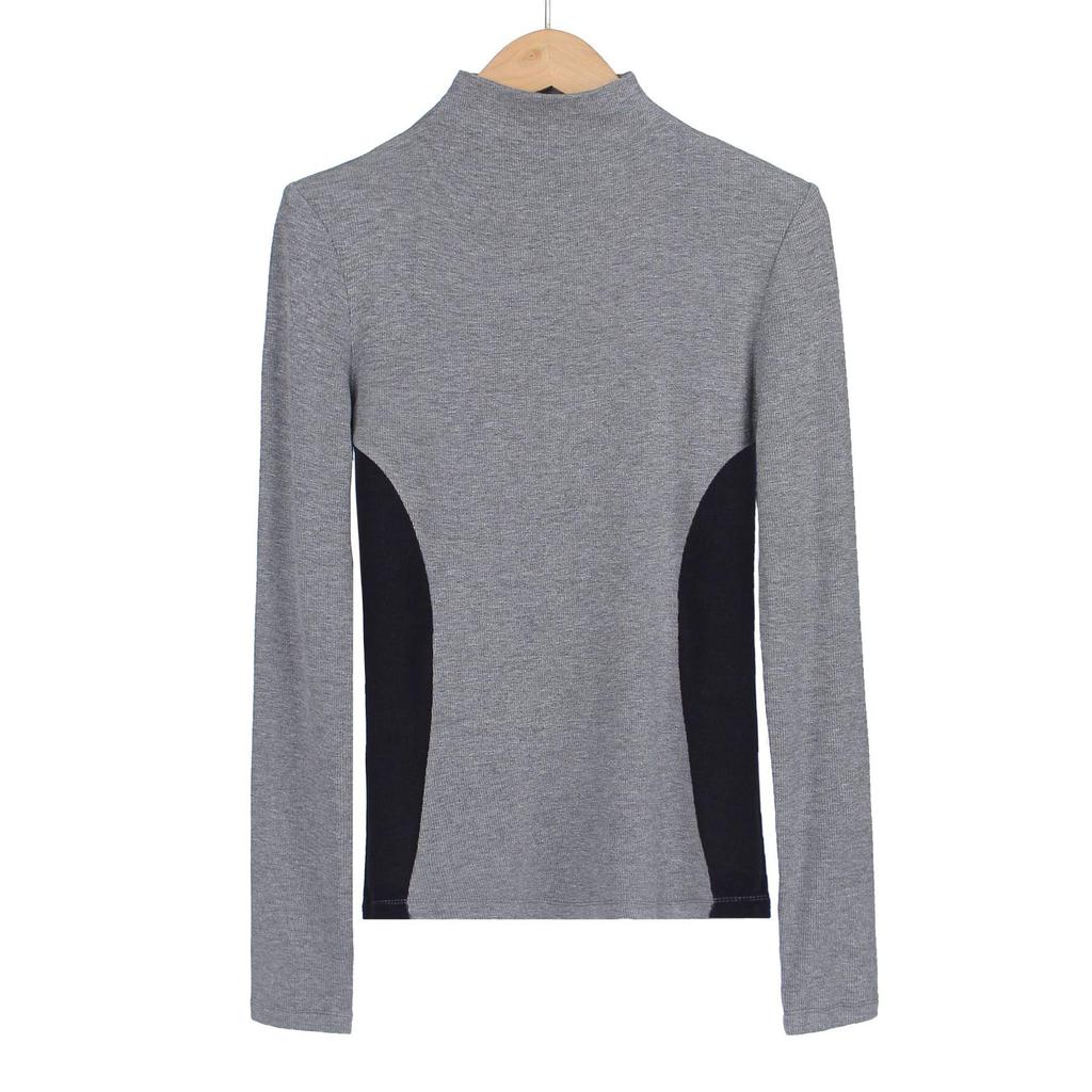 Women's Color Block Slimming Semi-High Neck Long Sleeve Top for Autumn/Winter