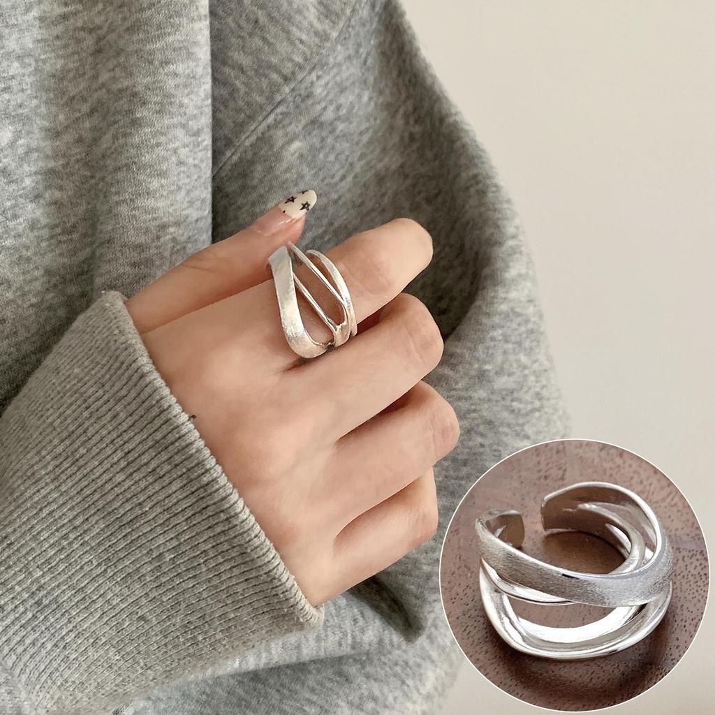 Korean Retro Geometric 925 Silver Plated Open Ring for Women