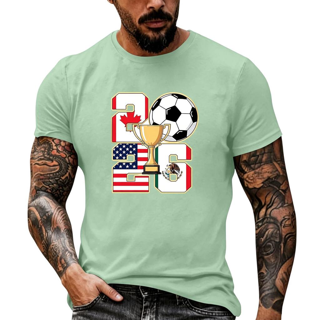 Men's Basic Crew Neck Short Sleeve T Shirt Loose Fit Casual Summer Top Soccer Themed Graphic Print Comfortable Fabric