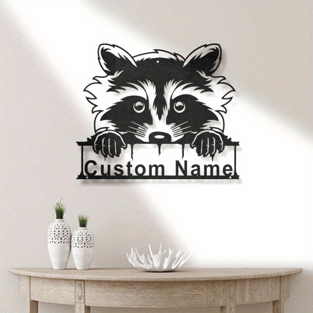 Metal Raccoon Wall Art Custom Nameplate Modern Home Decor Sturdy Easy Mount