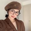 Herbst-Karamellbraun~ Metall-Baskenmütze mit Schleife Damen Japanisch Retro Süß Vielseitig Mode Malerhut