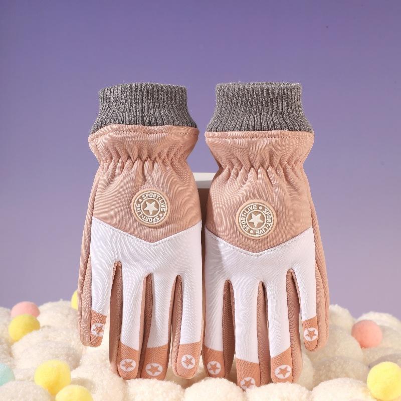 

Зимние теплые перчатки для мальчиков и девочек, утолщенные, с круглым логотипом, водонепроницаемые, для улицы, противоскользящие, флисовые, для велоспорта L [7-15 years old]