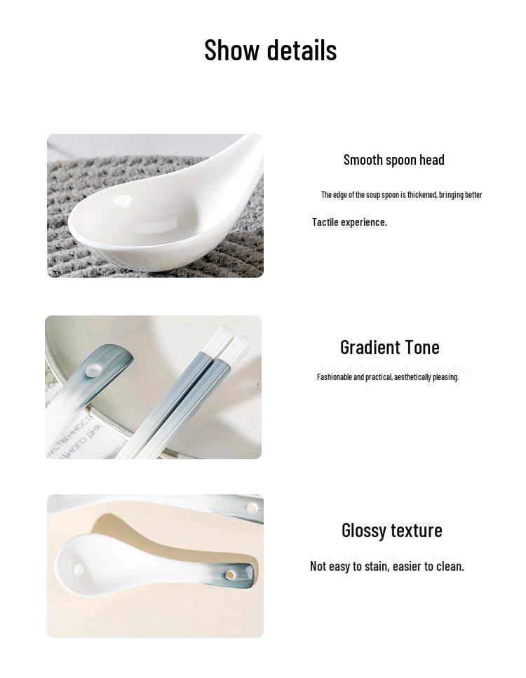 Simple Ceramic Long-handled Soup Spoon and Chopsticks Set for Home and Restaurant Use
