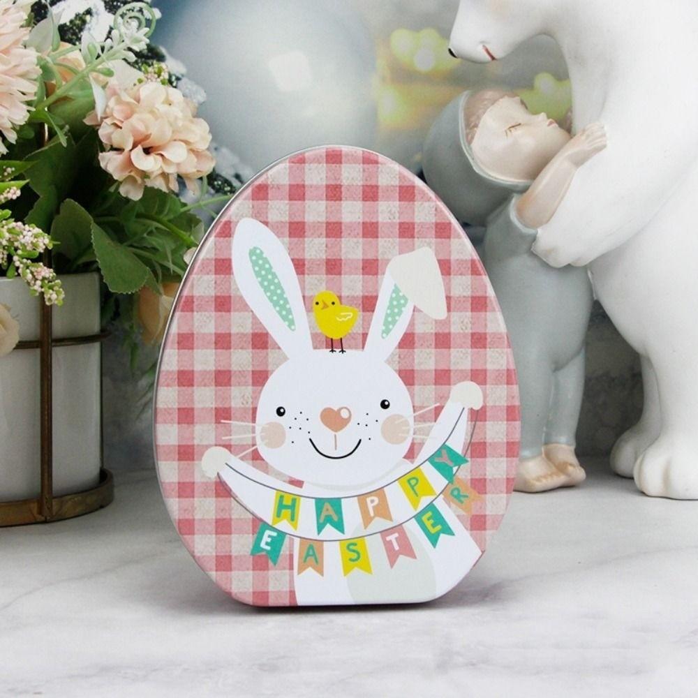 Metal Egg Shaped Tinplate Box Exquisite Rabbit Iron Case Easter Egg Candy Box  Tea Leaf