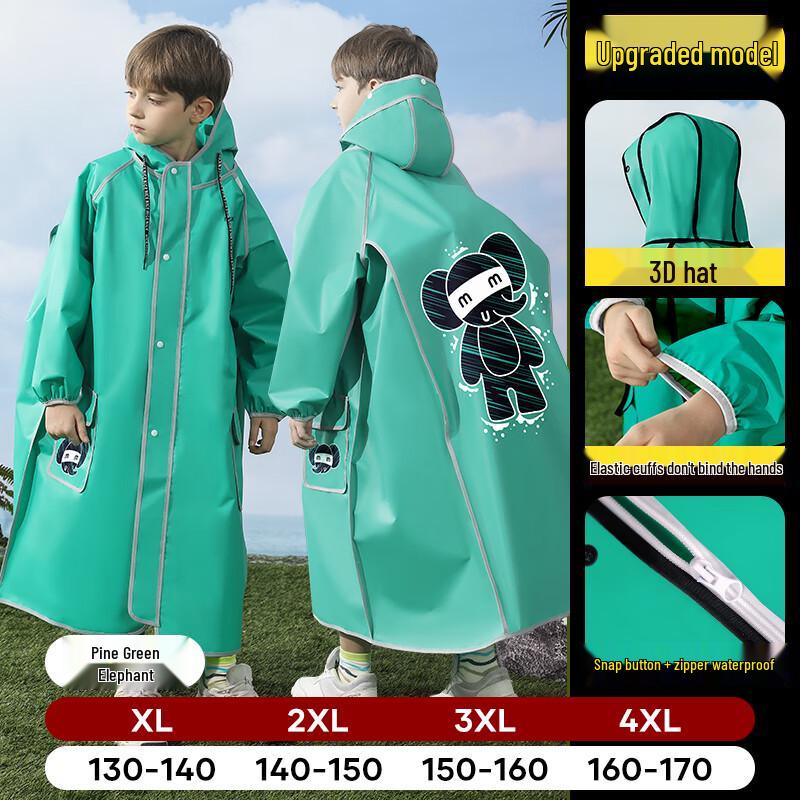 Kids Full-Body Waterproof Raincoat with Backpack Slot 4XL