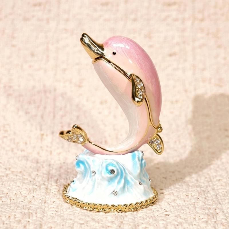 Elegante Delfinform Schmuckschatulle Handgefertigtes Heimdekorations-Ornament Legierungstextur Geeignet für Ringe Halsketten Aufbewahrung