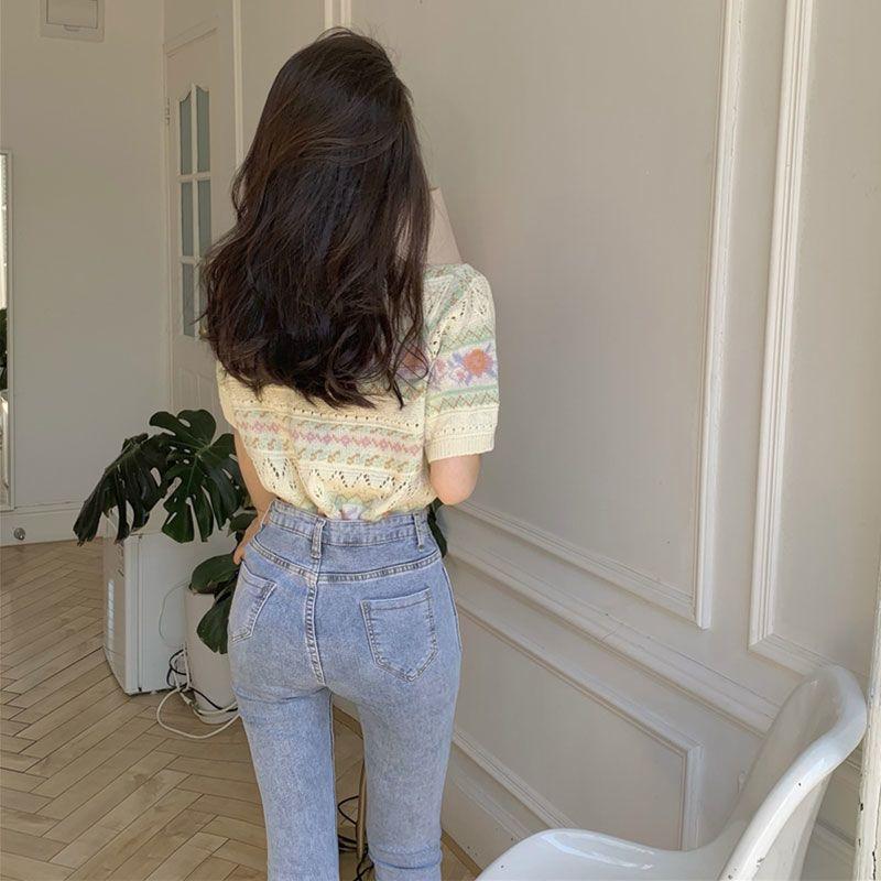 Hollow Out Short Sleeved Knitted Shirt for Women In Summer Slim Design Niche French Gentle Sweet and Spicy Style Top